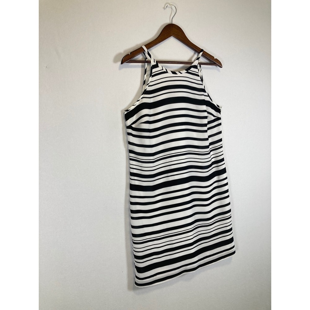 Mod Chic Banana Republic Womens Size 8 Black White Striped Halter Shift Dress - Picture 10 of 11